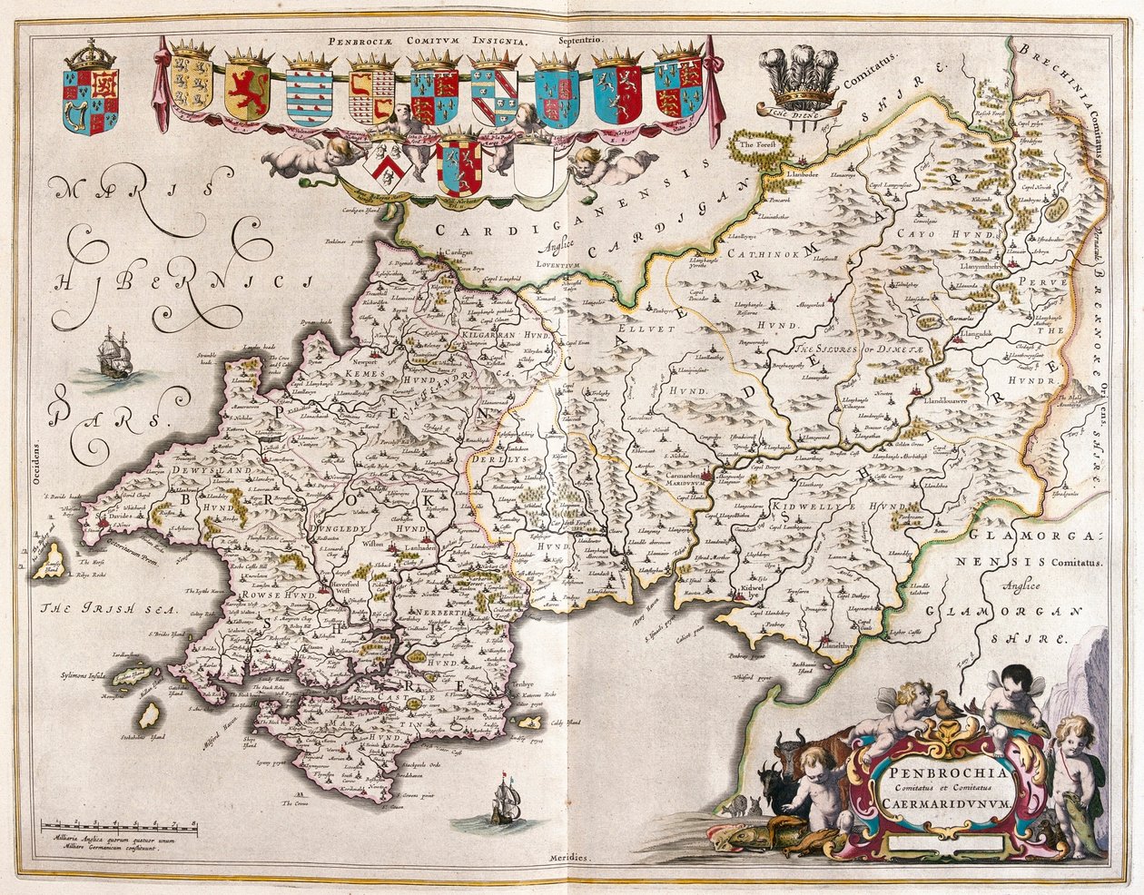 Pembrokrshire y carmarthenshire, en "Theatrum Orbis Terrarum, sive Atlas Novus" de Willem Blaeu, Amsterdam de Willem Blaeu