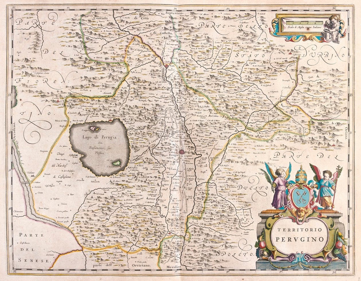 Perugia, Italia, en "Theatrum Orbis Terrarum, sive Atlas Novus" de Willem Blaeu, Amsterdam de Willem Blaeu