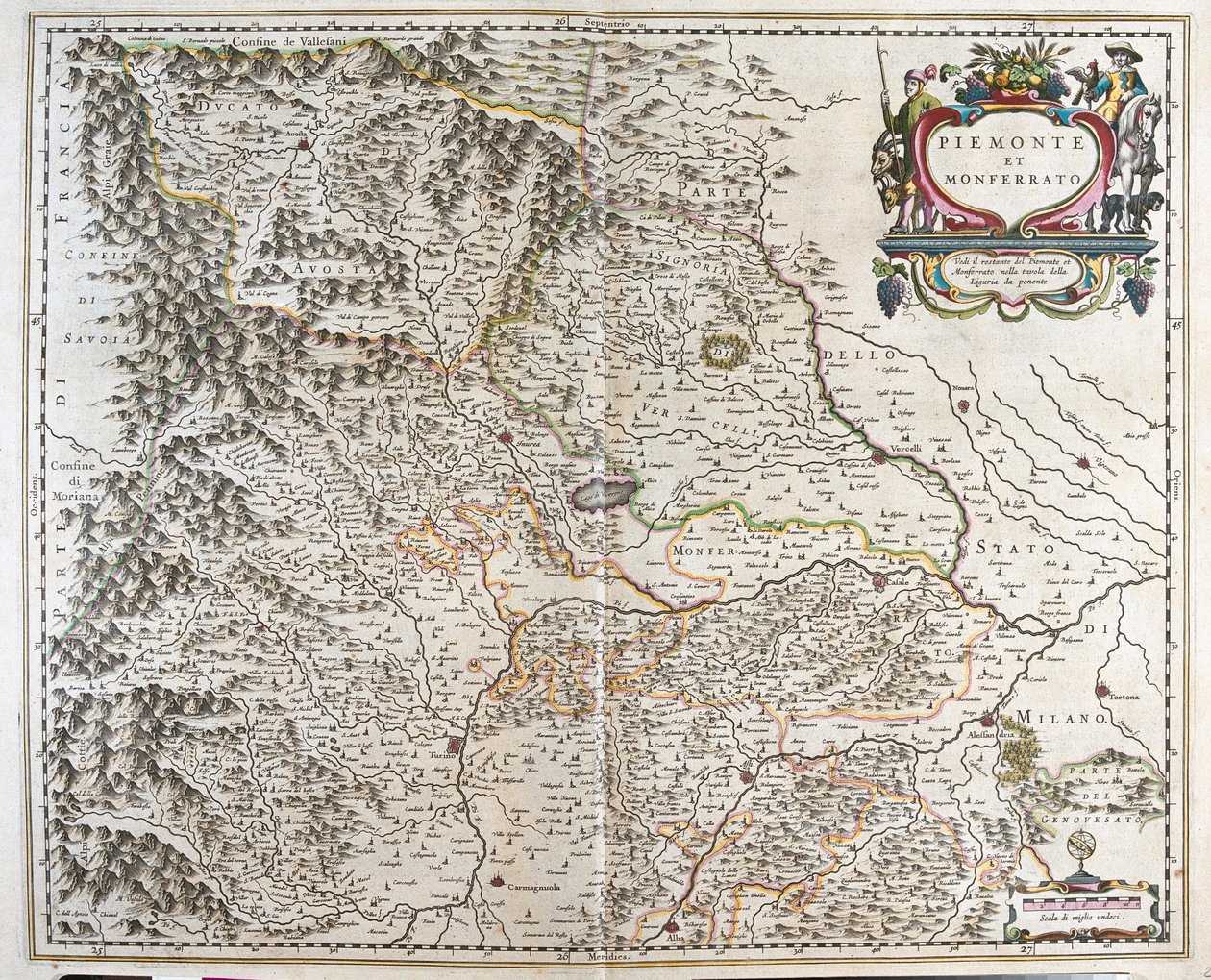 Piemont (región de Italia), en "Theatrum Orbis Terrarum, sive Atlas Novus" de Willem Blaeu, Amsterdam de Willem Blaeu