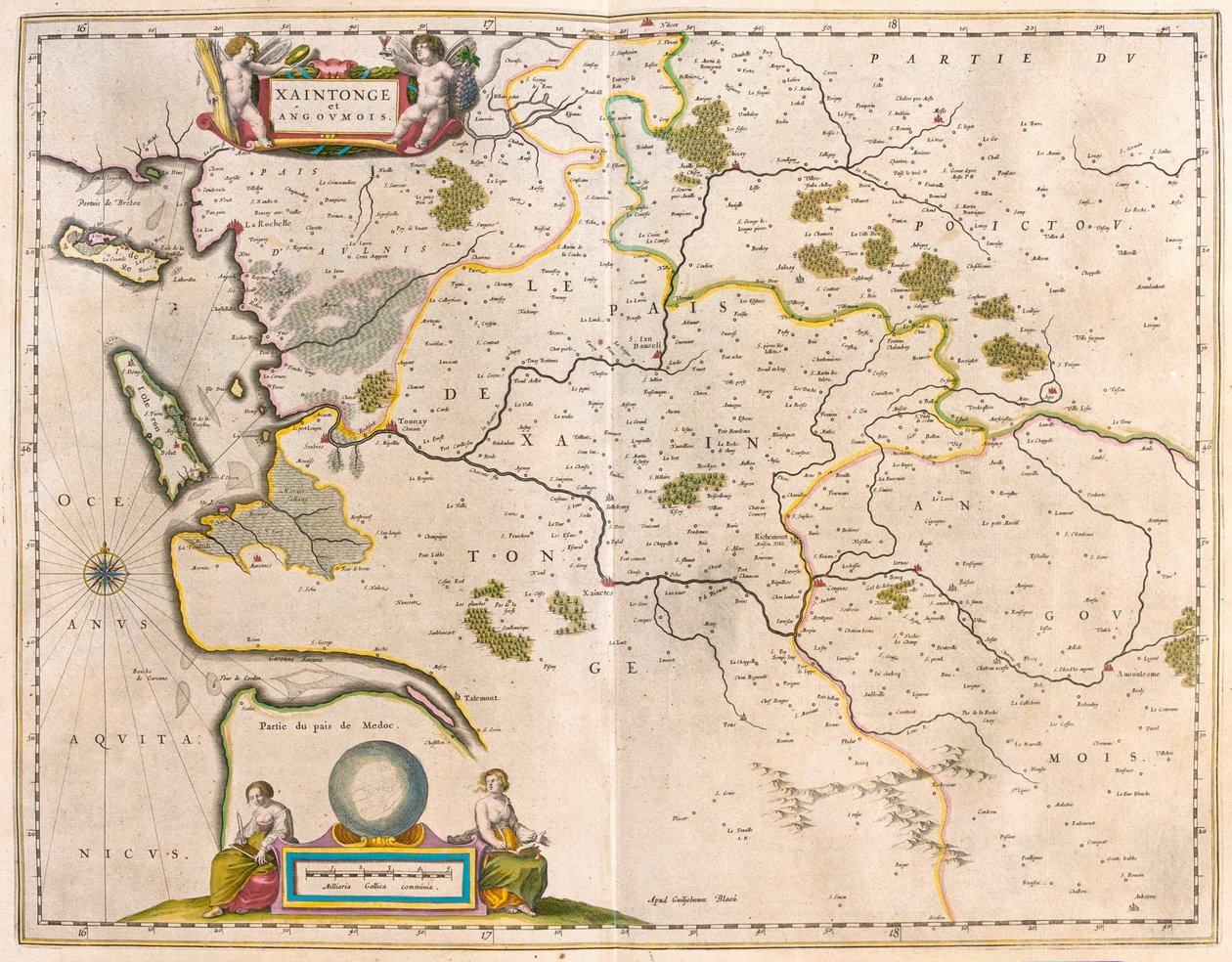 Saintonge y Angoumois, Charente-Maritime, en "Theatrum Orbis Terrarum, sive Atlas Novus" de Willem Blaeu, Amsterdam. de Willem Blaeu