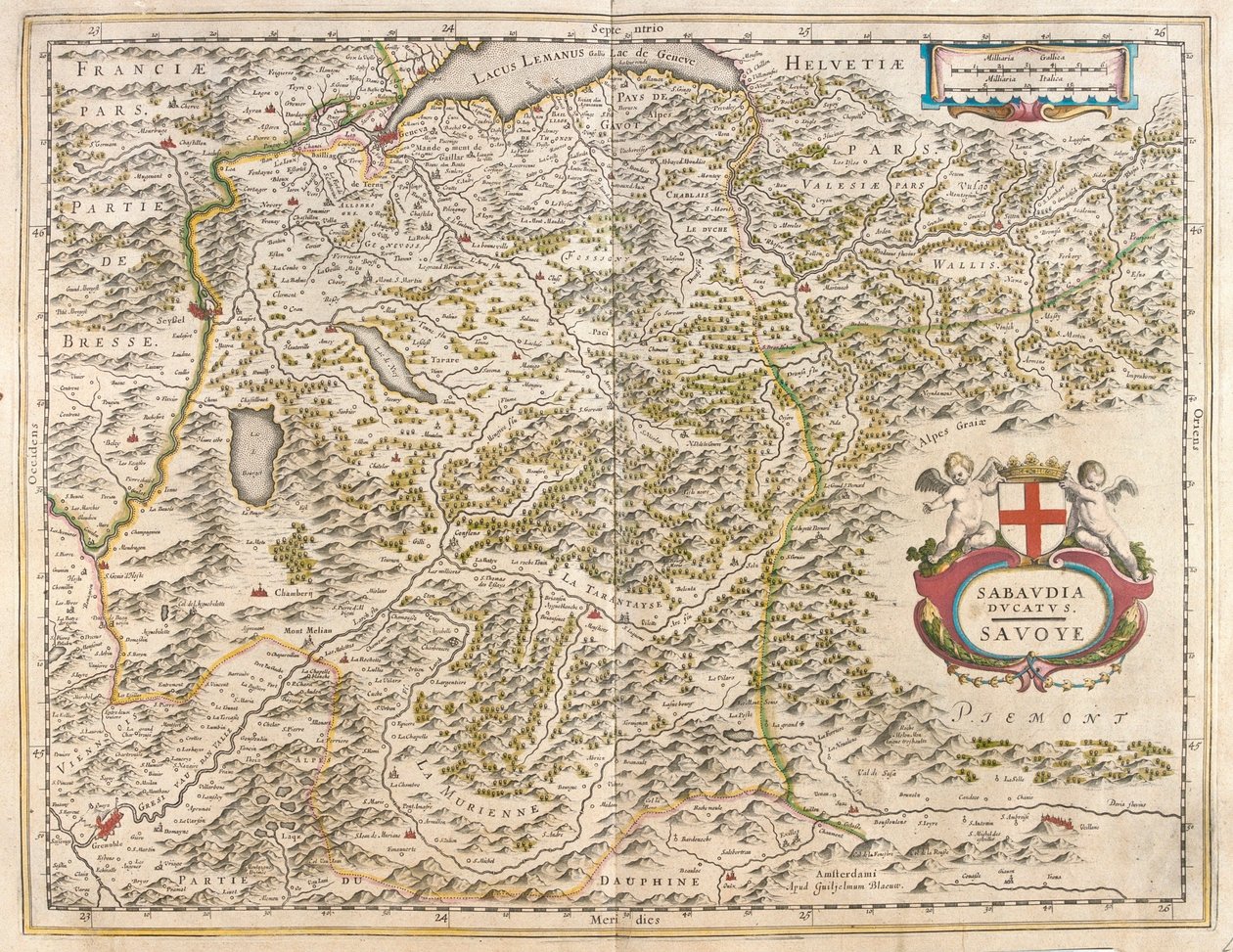 Savoie, Ginebra y el lago Leman, Grenoble, en "Theatrum Orbis Terrarum, sive Atlas Novus" de Willem Blaeu, Amsterdam. de Willem Blaeu