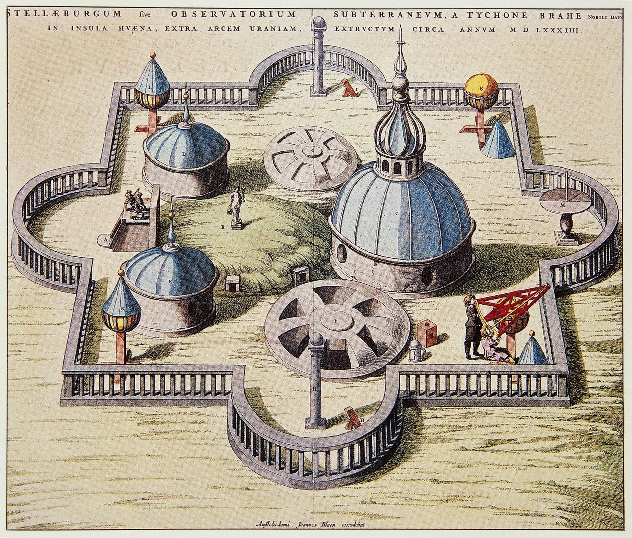 Stelleburgum sive Observatorium Subterraeum, observatorio astronómico subterráneo en Stjerneborg (Castillo de las Estrellas), diseñado por Tycho Brahe, dibujo por Willem Blaeu, ca 1595 de Willem Blaeu