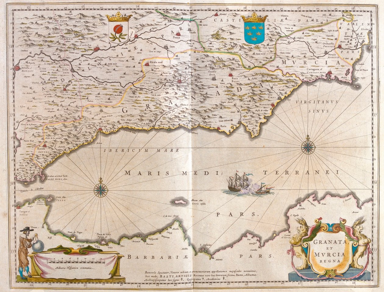 Desde el estrecho de Gibraltar hasta Alicante, pasando por el valle del Guagalquivir, Sevilla y la costa del norte de África, en "Theatrum Orbis Terrarum, sive Atlas Novus" de Willem Blaeu, Amsterdam. de Willem Blaeu