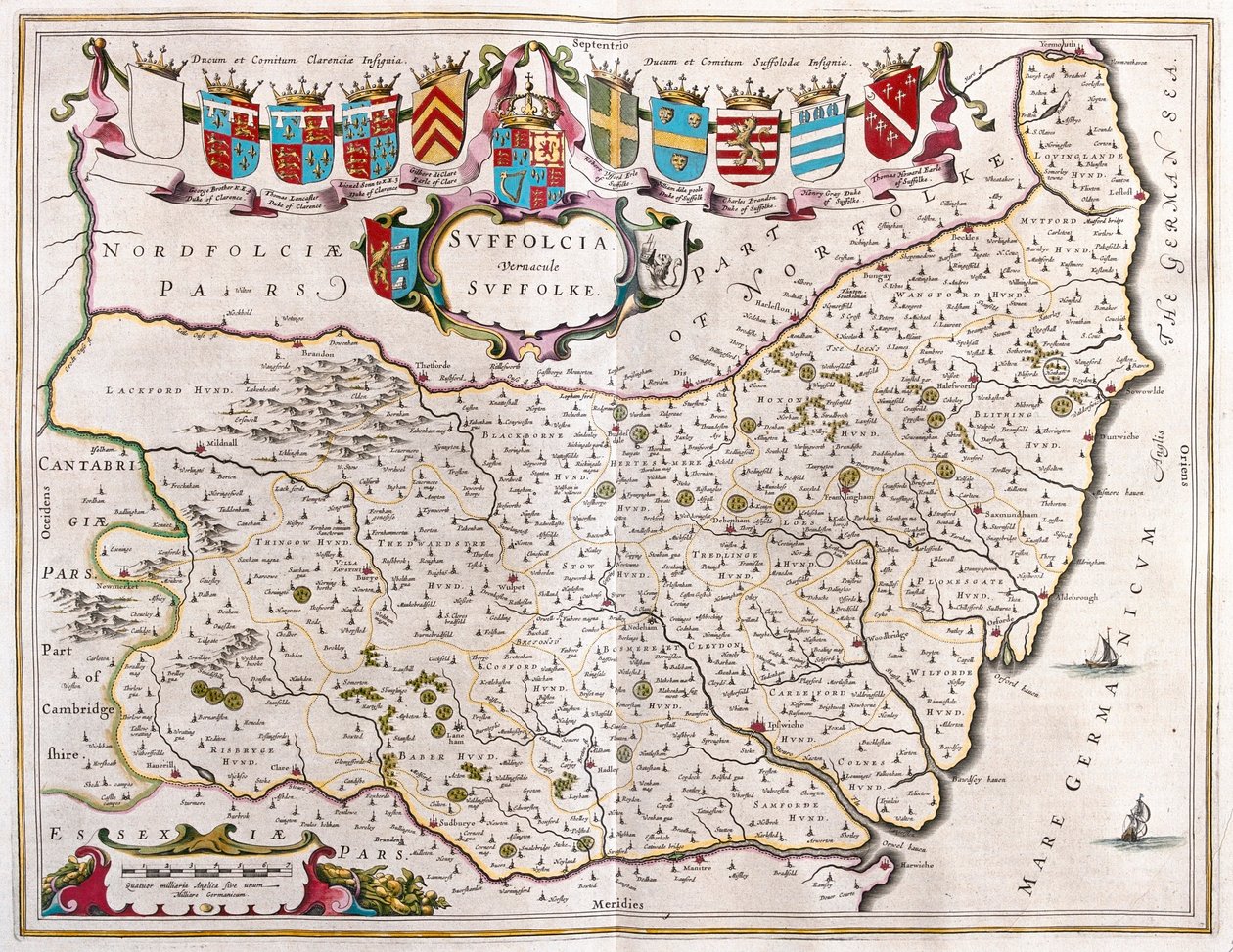 Suffolk, en "Theatrum Orbis Terrarum, sive Atlas Novus" de Willem Blaeu, Amsterdam de Willem Blaeu