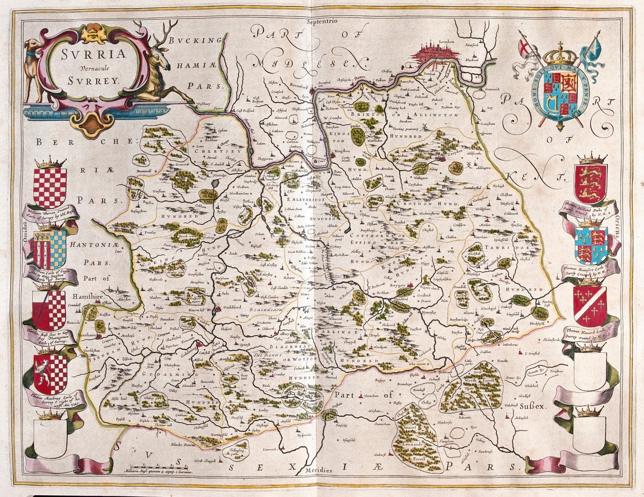 Surrey, en "Theatrum Orbis Terrarum, sive Atlas Novus" de Willem Blaeu, Amsterdam. de Willem Blaeu