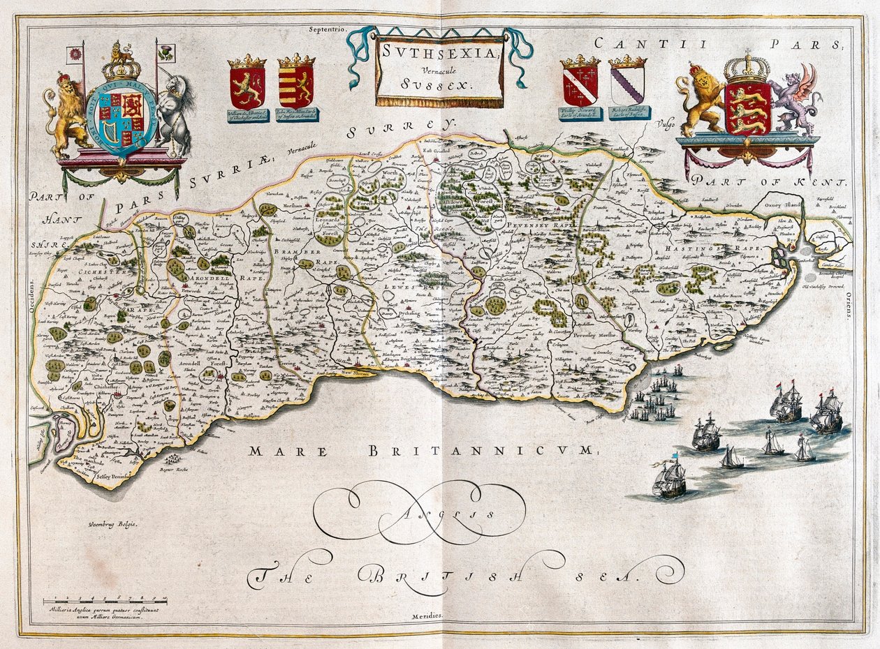 Sussex, en "Theatrum Orbis Terrarum, sive Atlas Novus" de Willem Blaeu, Amsterdam. de Willem Blaeu