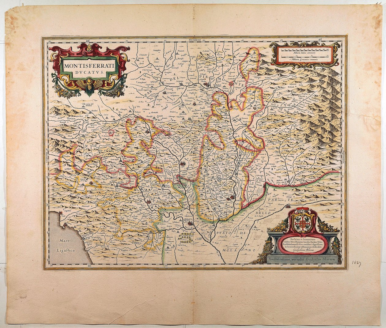 El Ducado de Monferrato, Mapa por Willem Blaeu, Ámsterdam, grabado en cobre de Willem Blaeu