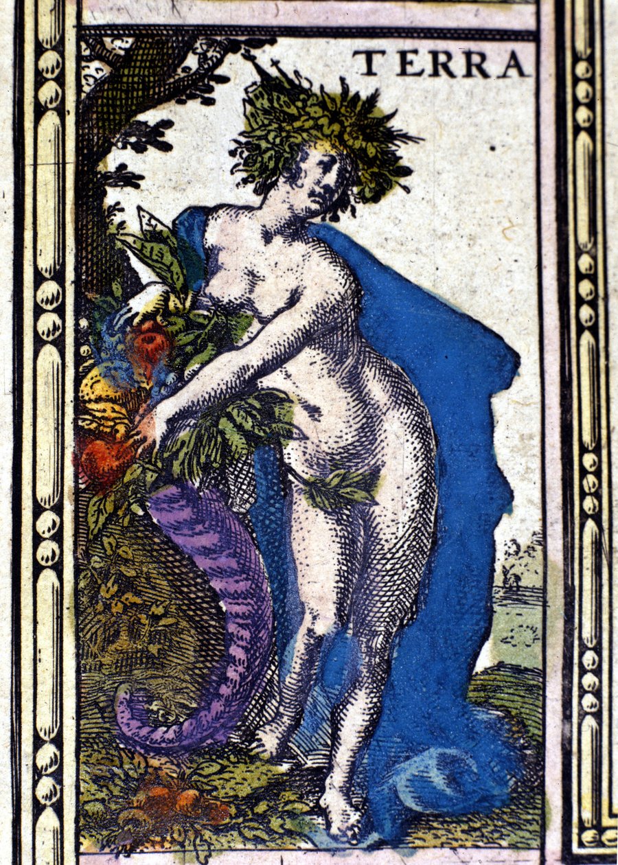 La Tierra, uno de los cuatro elementos representados en el Atlas de W. Blaeu impreso en Ámsterdam en 1655 de Willem Blaeu