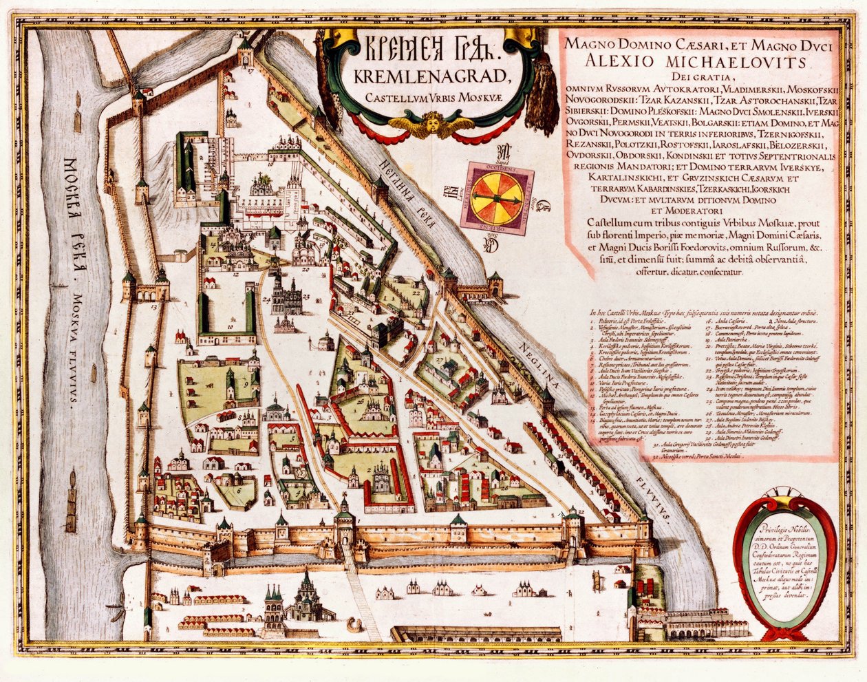 Plano del Kremlin de Moscú del siglo XVI (Castellum Urbis Moskvae) de Willem Blaeu