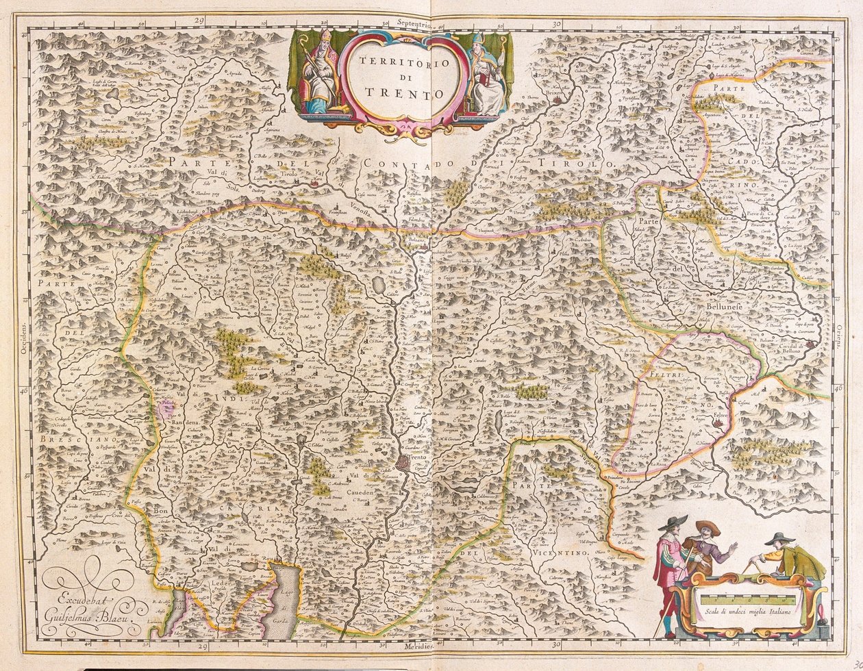 Trento, Italia, en "Theatrum Orbis Terrarum, sive Atlas Novus" de Willem Blaeu, Amsterdam de Willem Blaeu