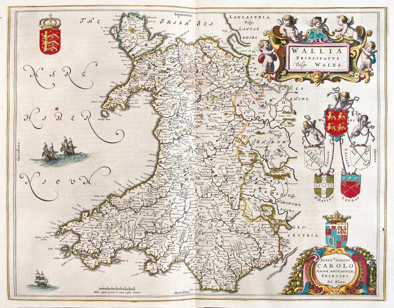 Gales, en "Theatrum Orbis Terrarum, sive Atlas Novus" de Willem Blaeu, Amsterdam de Willem Blaeu