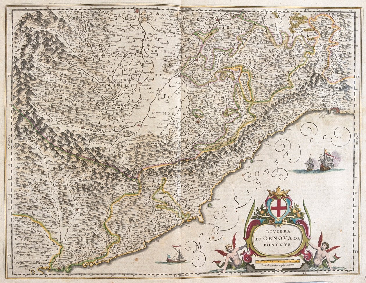 Riviera occidental de Liguria, Italia, en "Theatrum Orbis Terrarum, sive Atlas Novus" de Willem Blaeu, Amsterdam de Willem Blaeu