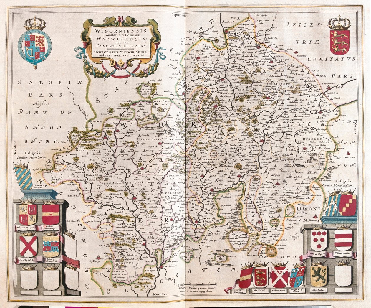 Worcestershire, warwikshire, en "Theatrum Orbis Terrarum, sive Atlas Novus" de Willem Blaeu, Amsterdam. de Willem Blaeu