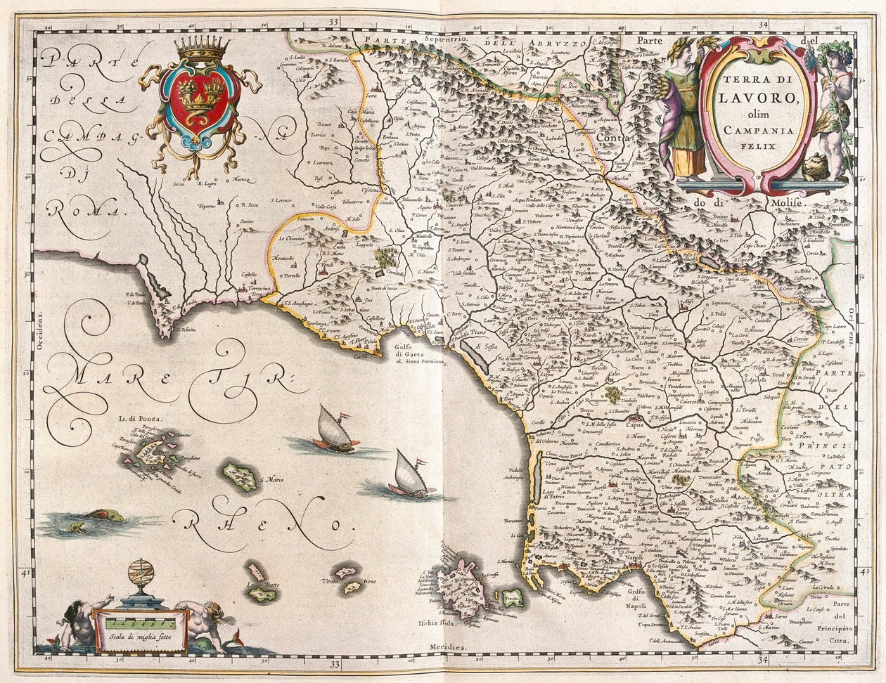 región de Campania, Italia, en "Theatrum Orbis Terrarum, sive Atlas Novus" de Willem Blaeu, Amsterdam de Willem Blaeu