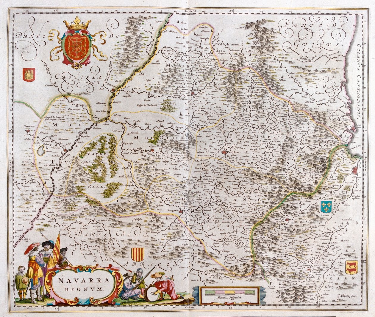 región que incluye Pamplona, Bayona y San Sebastián, en "Theatrum Orbis Terrarum, sive Atlas Novus" de Willem Blaeu, Amsterdam. de Willem Blaeu