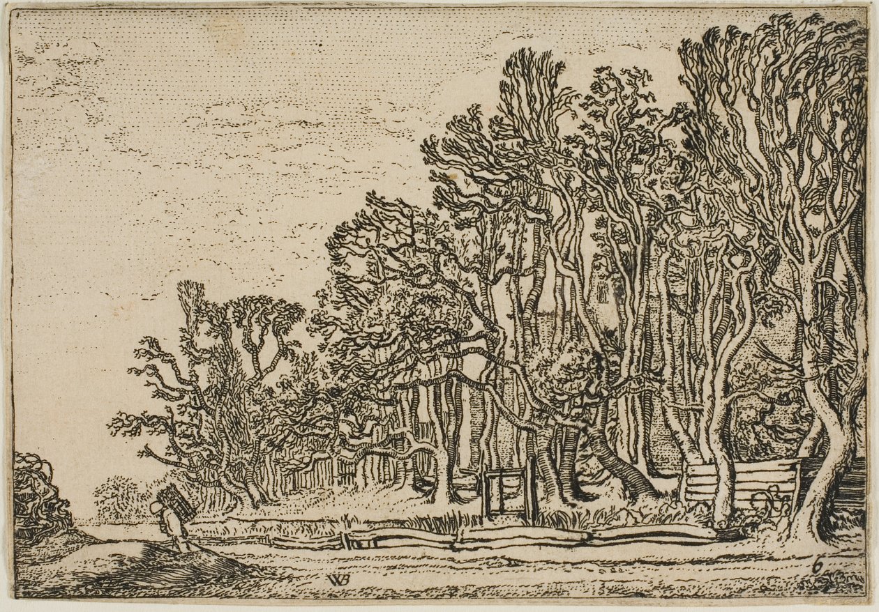 Paisaje con Cercas de Tablas y Hombre Cargando Madera de Willem Buytewech
