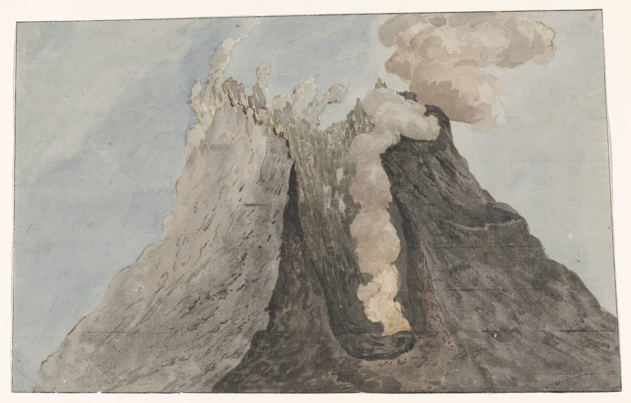 El corazón del volcán Etna
Vista interior del cráter del Etna (título en el objeto)
Viaje a Italia, Sicilia y Malta - 1778 (título de la serie) de Willem Carel Dierkens