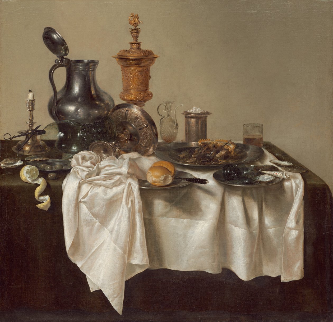 Pieza de banquete con pastel de carne de Willem Claesz. Heda