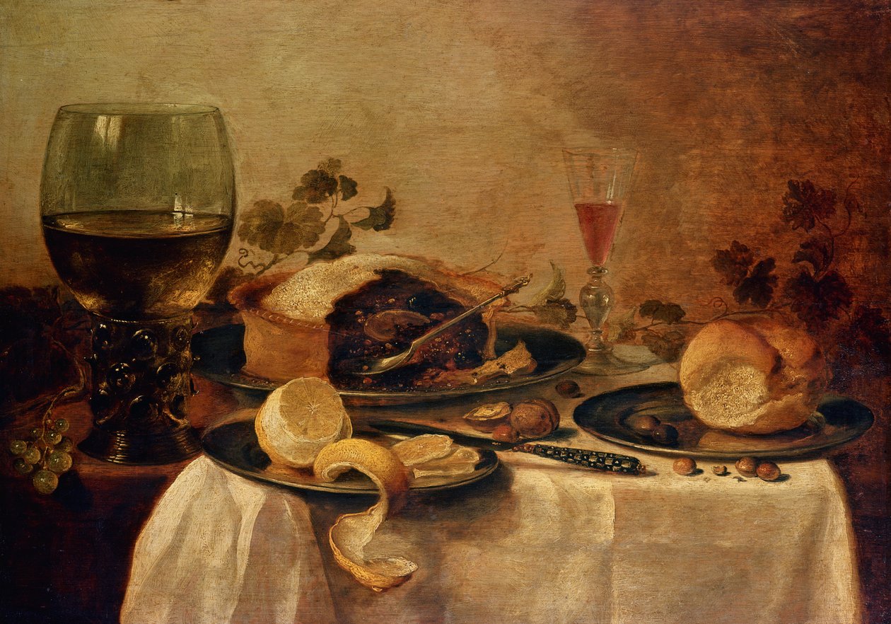 Naturaleza muerta con pastel de frutas, 1635 de Willem Claesz. Heda