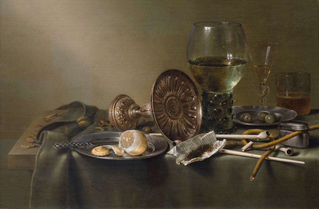 Bodegón con copas y tabaco de Willem Claesz. Heda