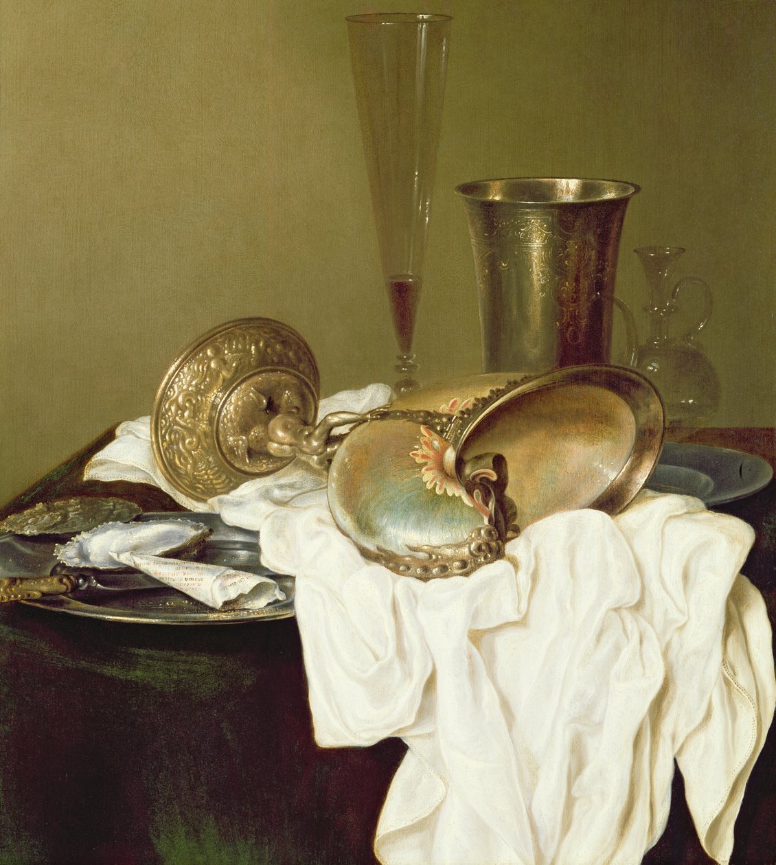 Naturaleza muerta con una copa de nautilus de Willem Claesz. Heda