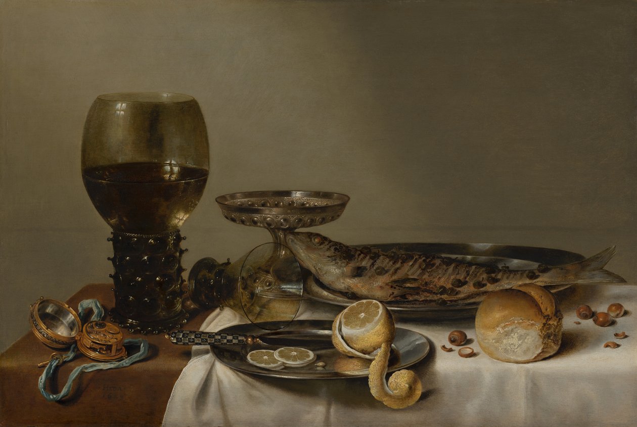 Bodegón con romero y reloj de Willem Claesz. Heda