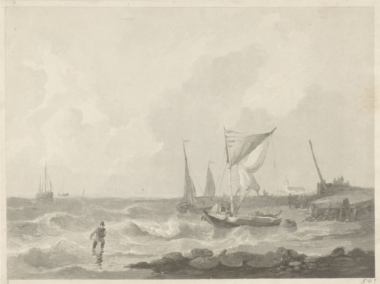 Barcos de pesca en una cabeza de puerto de Willem Hendrik Hoogkamer