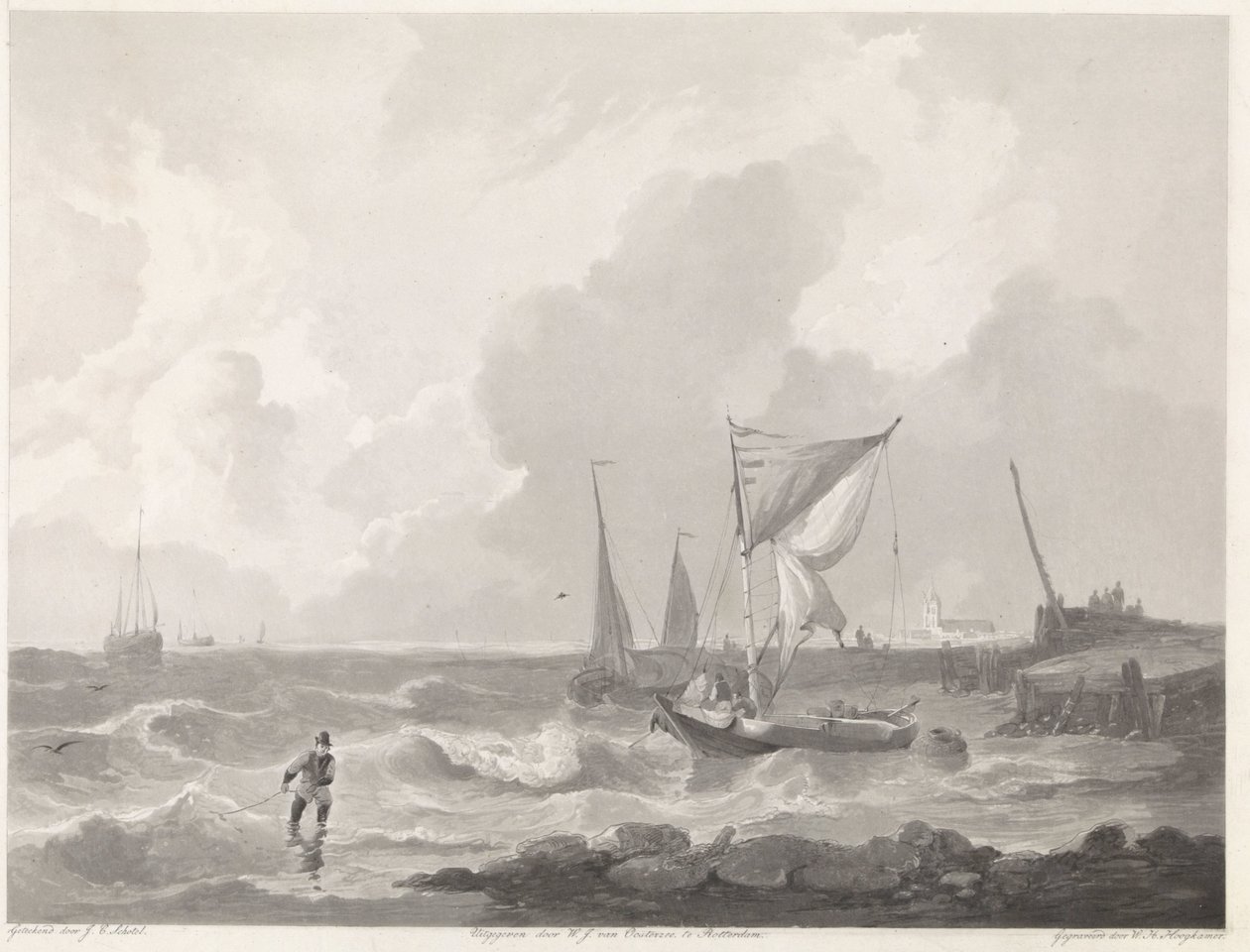 Barcos de pesca en una cabeza de puerto de Willem Hendrik Hoogkamer