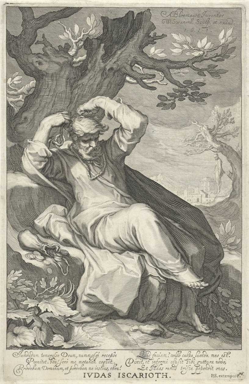 Judas Iscariote se ahorca Judas Iscariote (título sobre objeto) Pecadores del Antiguo y Nuevo Testamento (título de la serie) de Willem Isaacsz. van Swanenburg