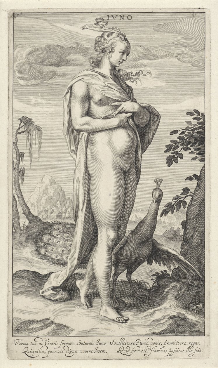 Juno con pavo real Iuno (título sobre el objeto) Sentencia de París (título de la serie) de Willem Isaacsz. van Swanenburg