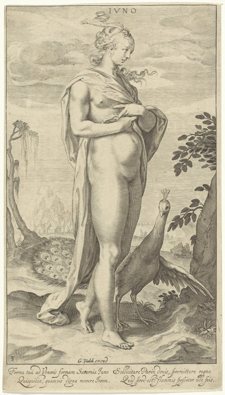 Juno con pavo real Iuno (título sobre el objeto) Sentencia de París (título de la serie) de Willem Isaacsz. van Swanenburg