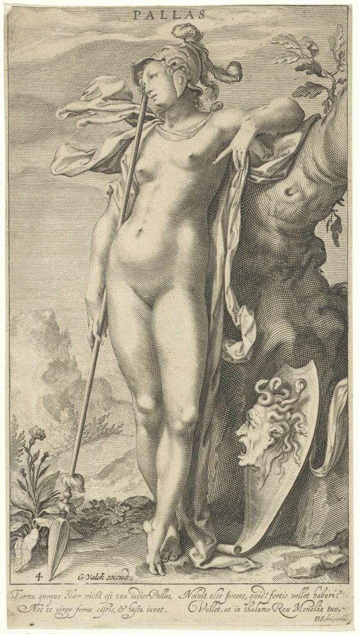 Minerva junto a un árbol Palas (título sobre el objeto) Sentencia de París (título de la serie) de Willem Isaacsz. van Swanenburg