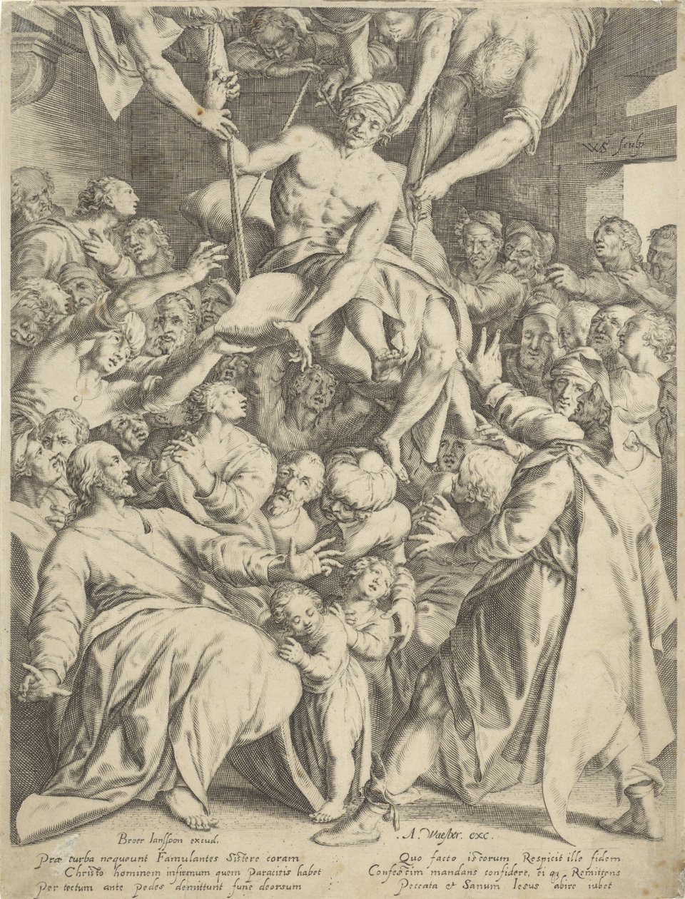 Paralítico bajado a Cristo por el techo de Willem Isaacsz. van Swanenburg
