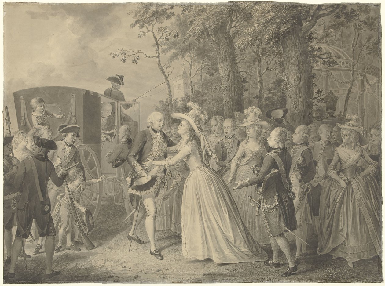 Encuentro de la princesa Guillermina con su hermano el rey Federico III de Prusia en Kleve, 1788 de Willem Joseph Laquy