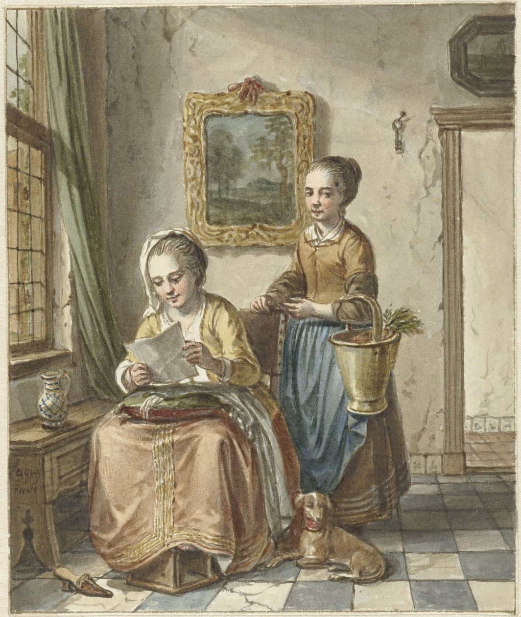 Mujer sentada con criada, leyendo una carta de Willem Joseph Laquy