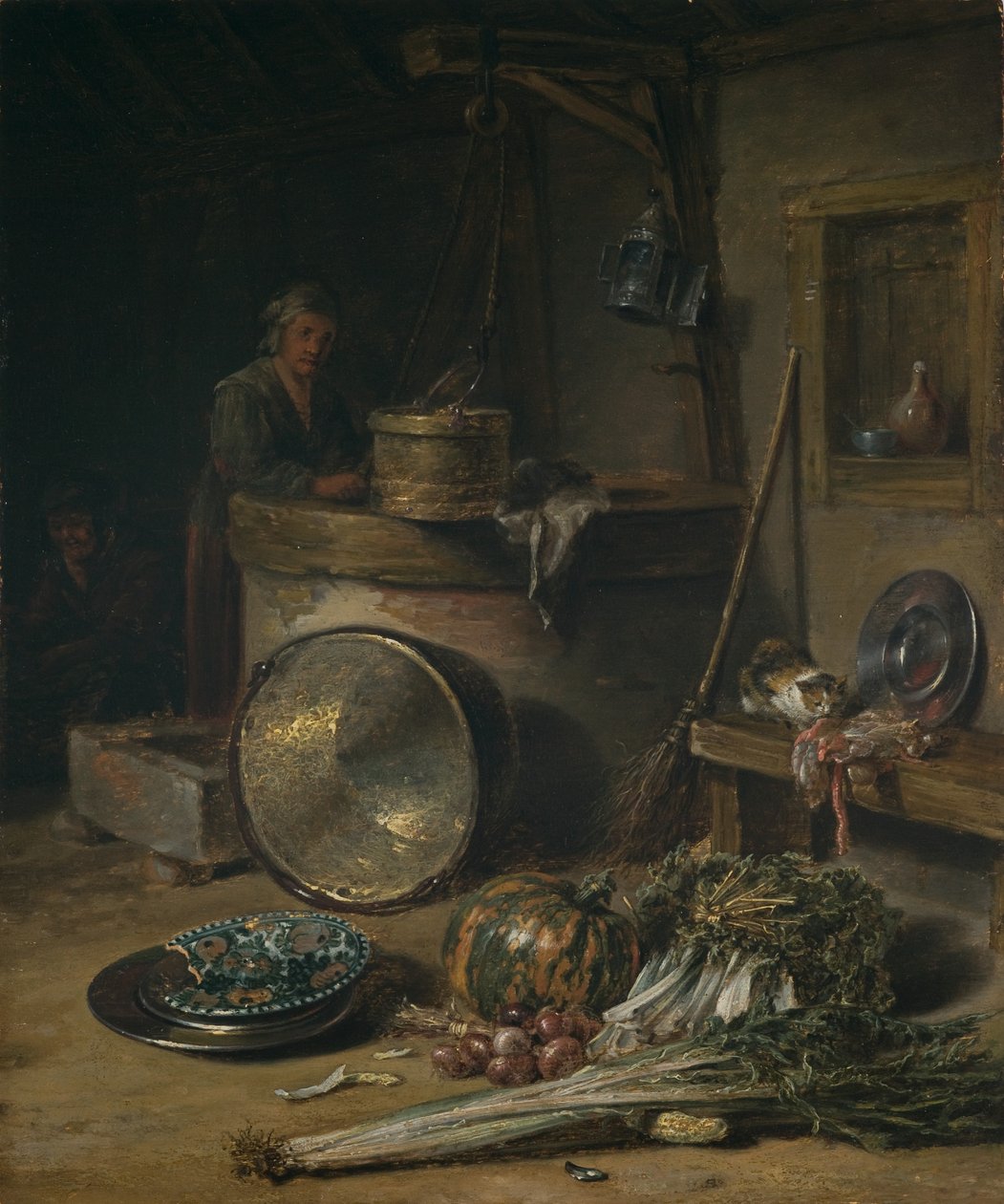 Interior campesino con mujer junto a un pozo, c.1642-43 (óleo sobre tabla) de Willem Kalf