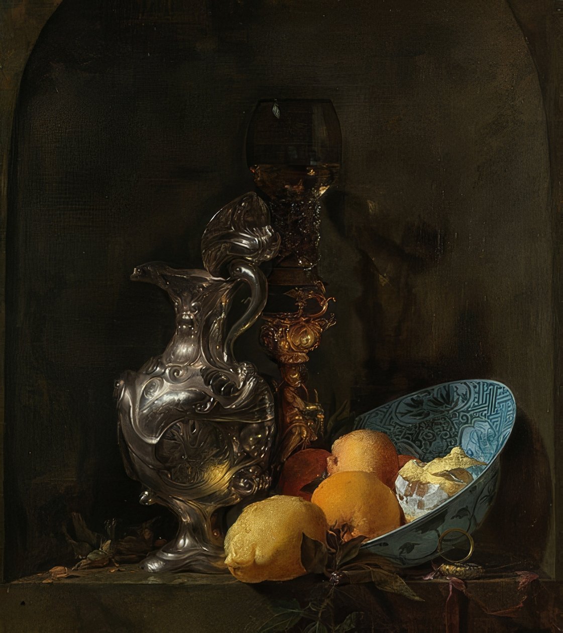 Naturaleza muerta con jarra de plata y cuenco de porcelana, 1655-60 de Willem Kalf