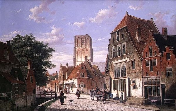 Escena callejera en Ámsterdam de Willem Koekkoek