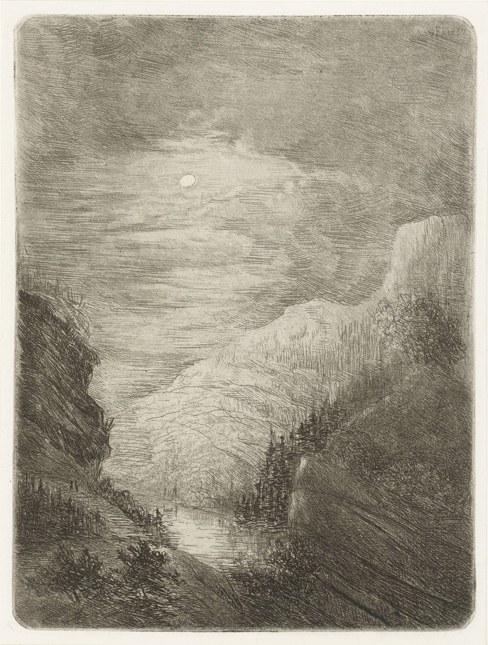 Paisaje de montaña con río a la luz de la luna de Willem Matthias Jan van Dielen