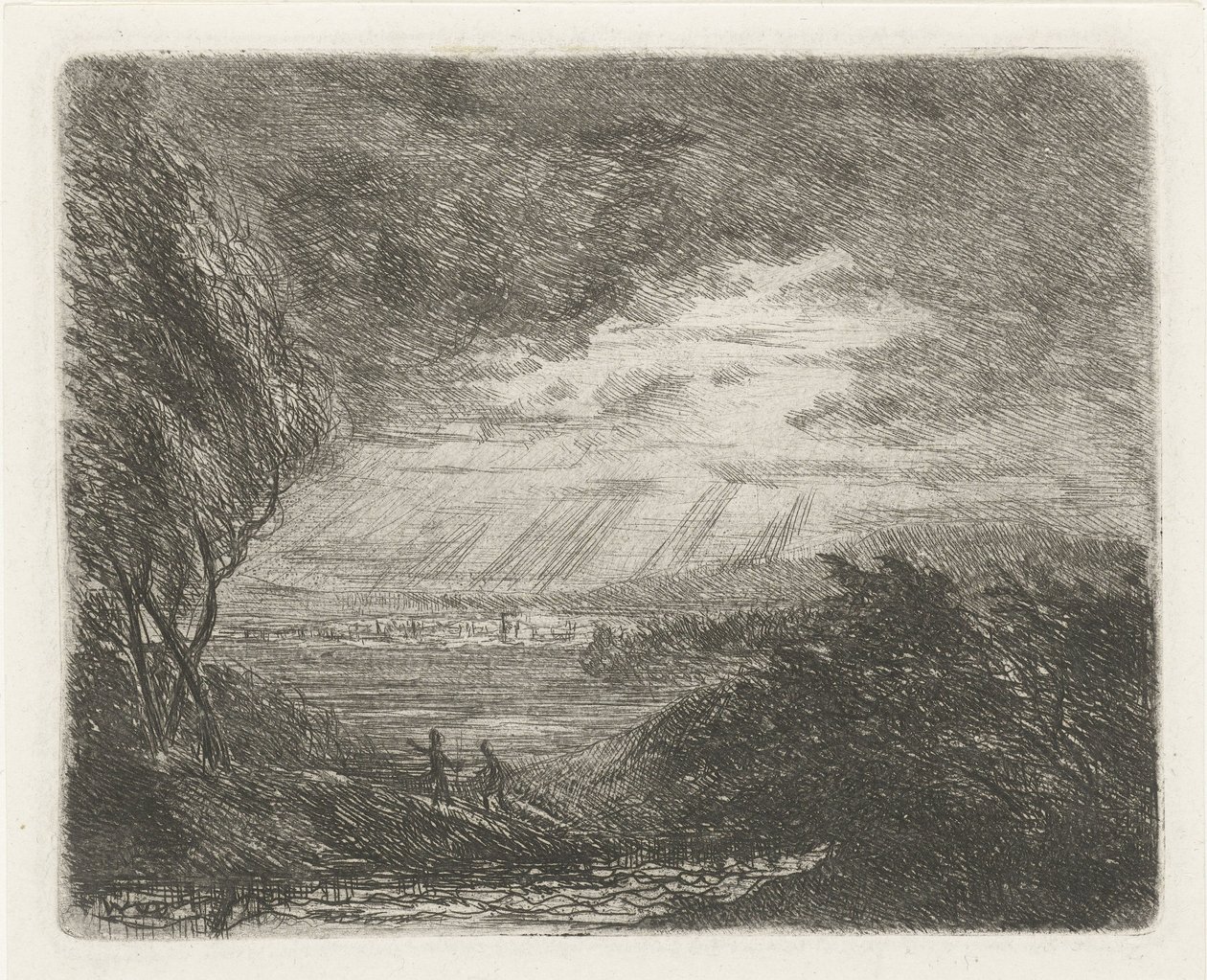 Paisaje con dos figuras en tormenta y lluvia de Willem Matthias Jan van Dielen