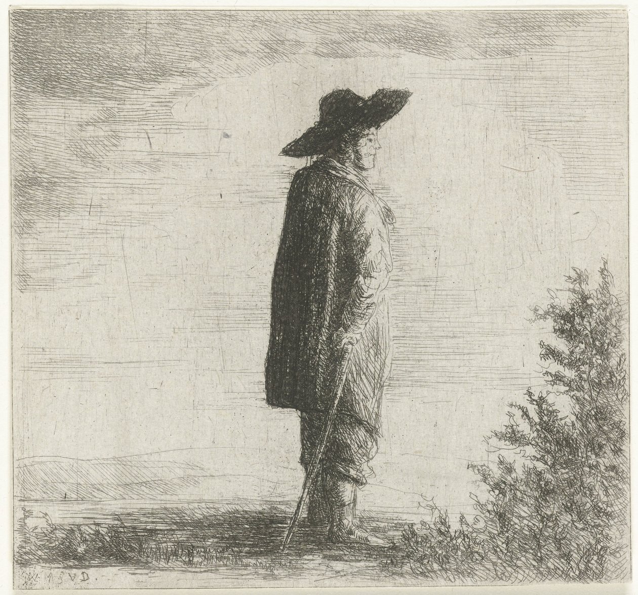Hombre con sombrero y palo en paisaje de Willem Matthias Jan van Dielen