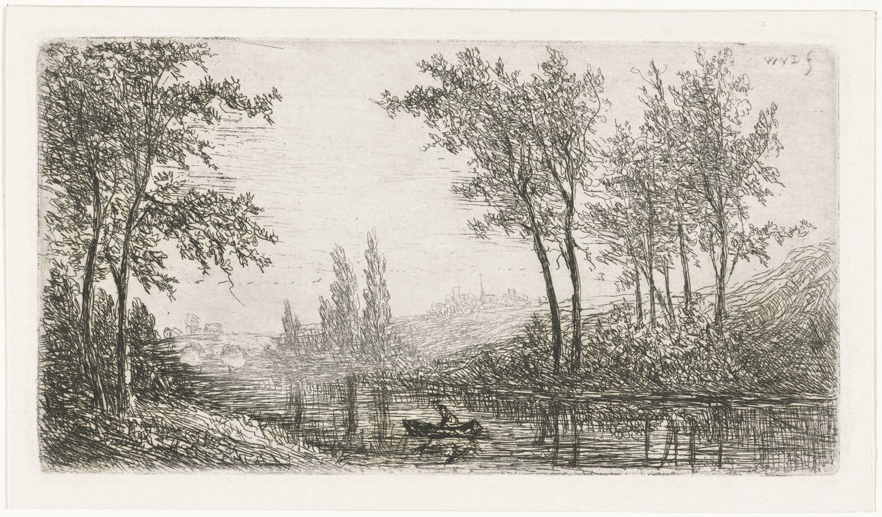 paisaje de río con barco de Willem Matthias Jan van Dielen