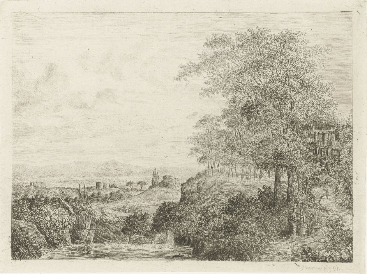 paisaje del sur con templo y figuras de Willem Matthias Jan van Dielen