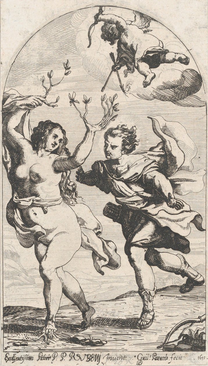 Dafne huyendo de Apolo, con Cupido sobre ella de Willem Panneels