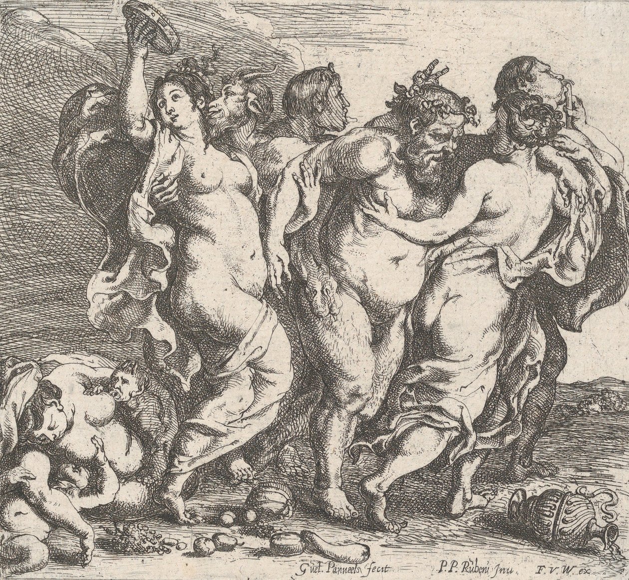El Sileno borracho, acompañado de ninfas y sátiros, 1632 de Willem Panneels