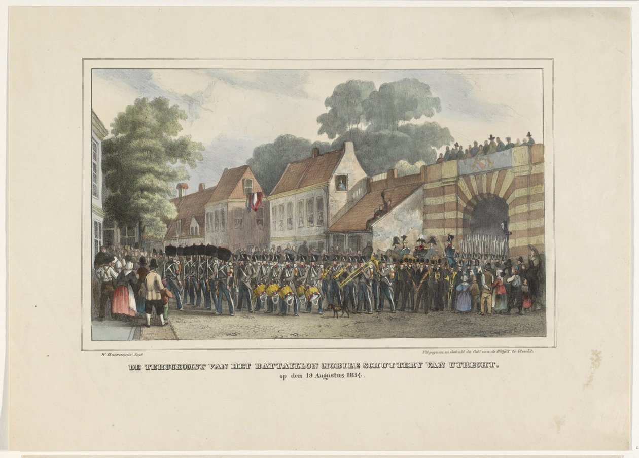 The Return of the Bataillon Mobile Schuttery of Utrecht, el 19 de agosto de 1834 (título sobre el objeto) de Willem Pieter Hoevenaar