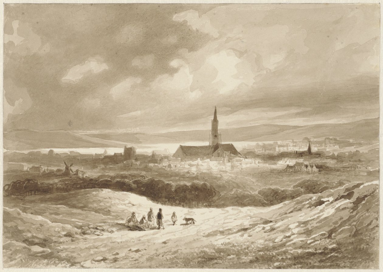 Vista desde las colinas de una ciudad lacustre de Willem Pieter Hoevenaar