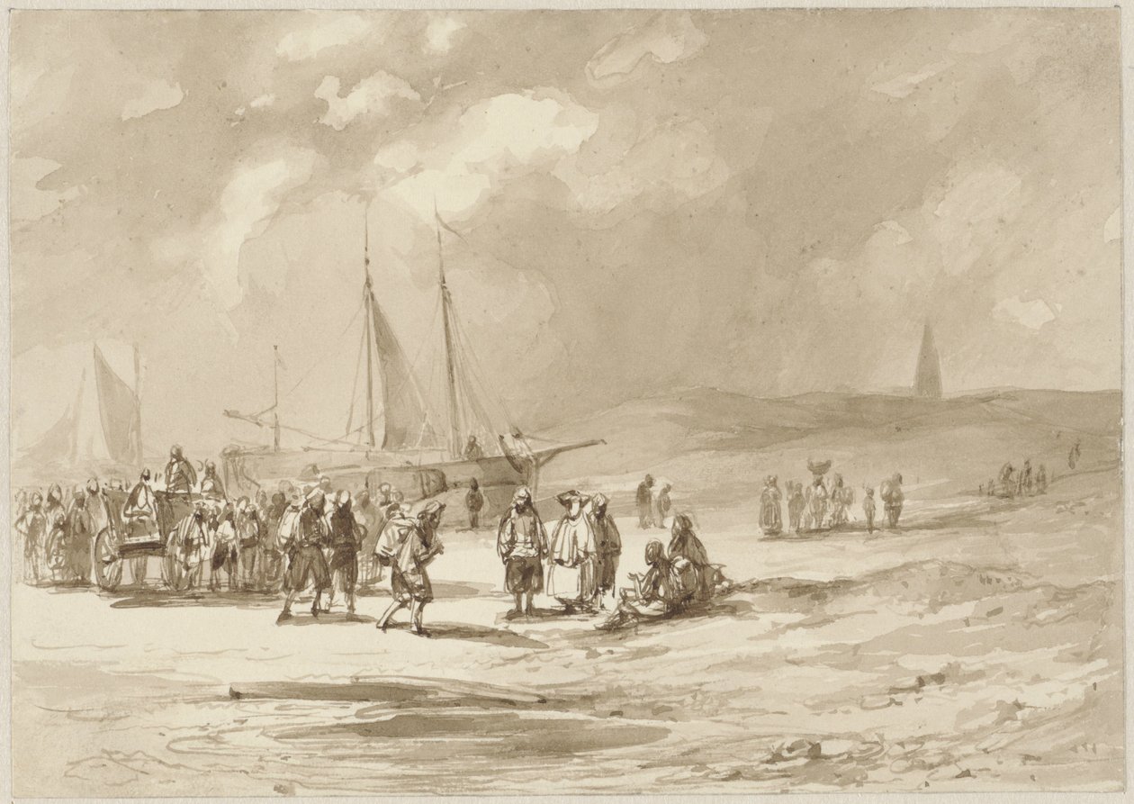 Playa con pescadores de Willem Pieter Hoevenaar