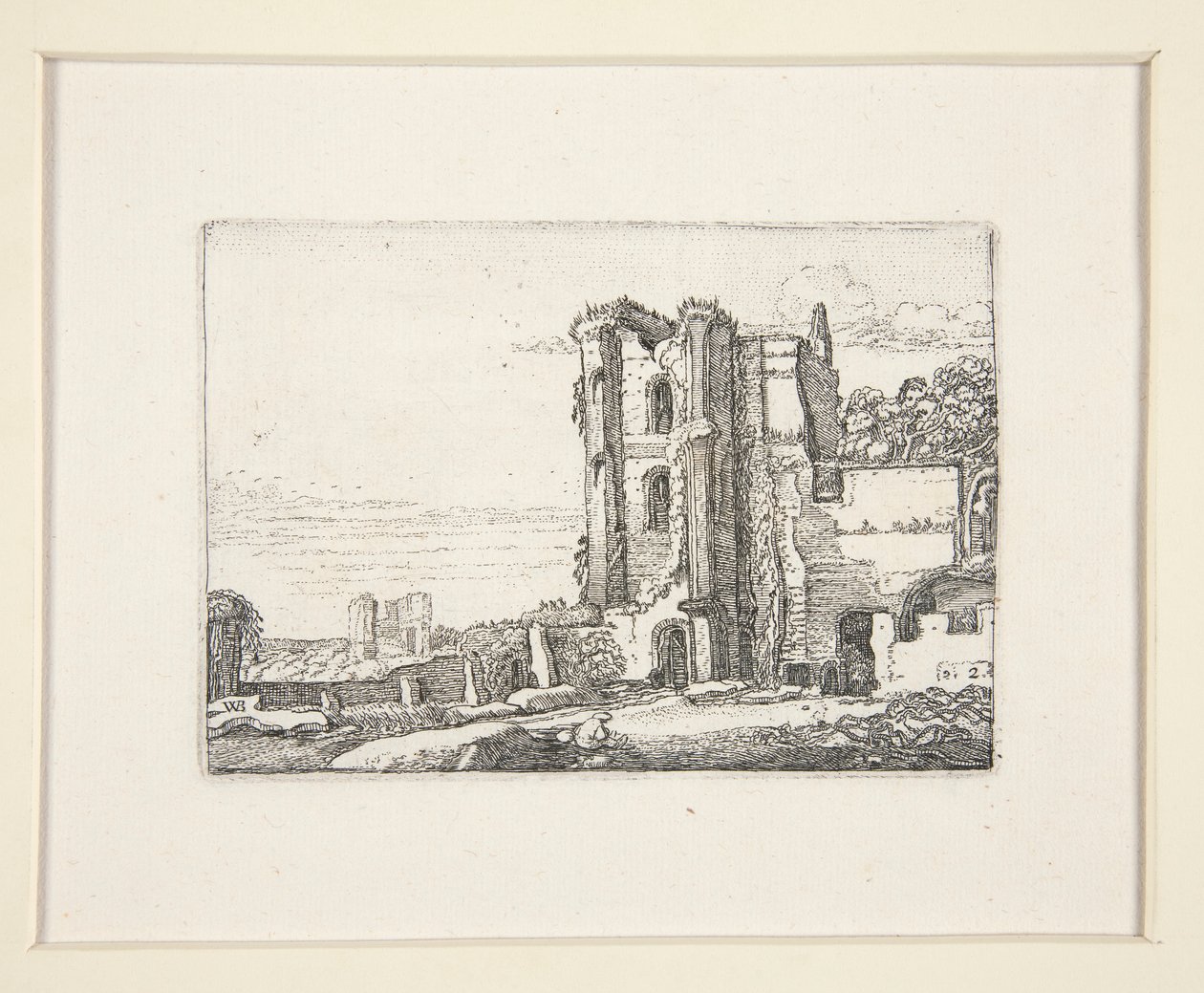 Torre en ruinas a la derecha del centro, lámina 2 de El conjunto de los paisajes de Willem Pietersz. Buytewech
