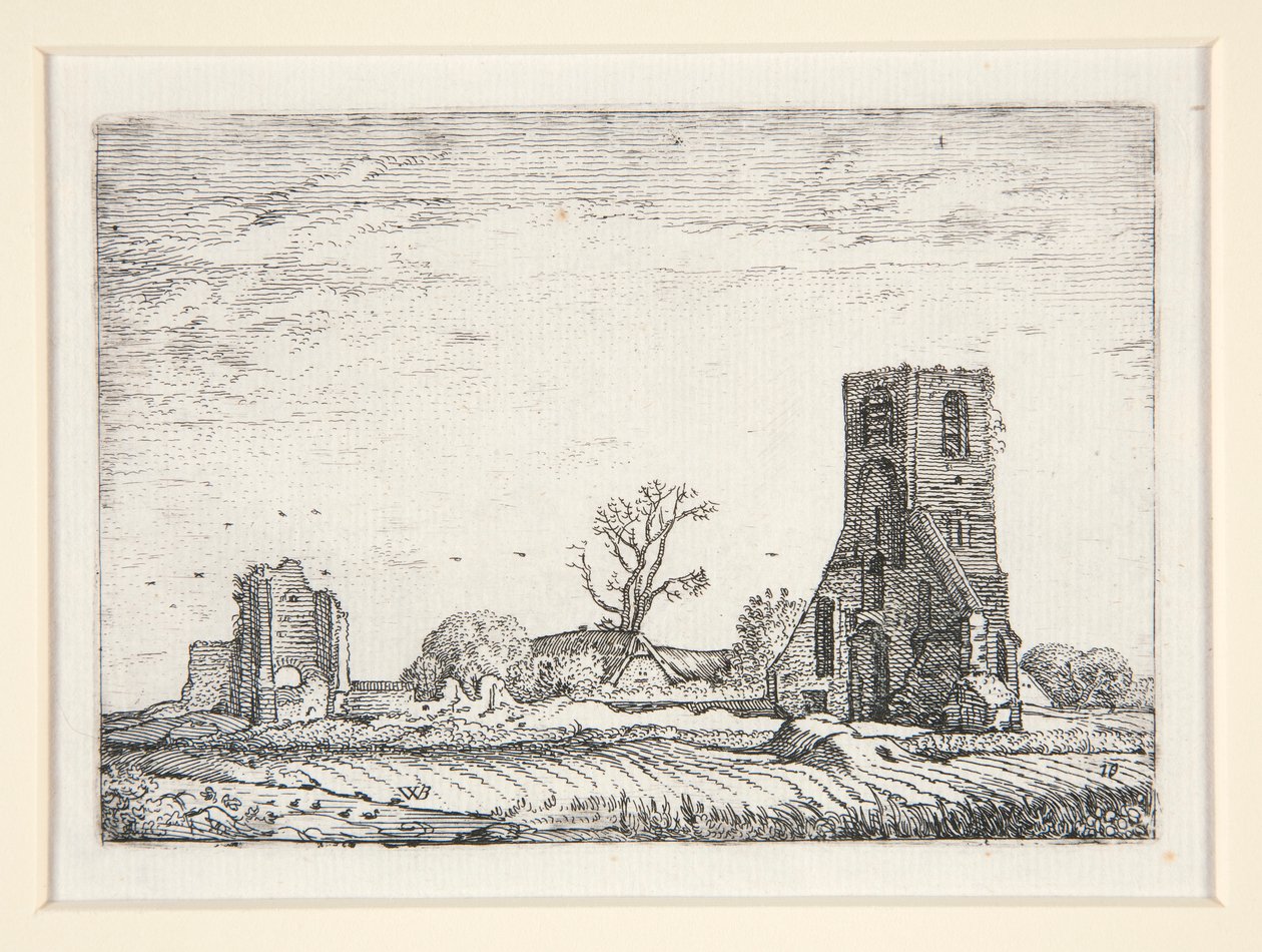 Ruinas de una iglesia (Capilla de Eykenduynen cerca de La Haya), Lámina 10 de El Conjunto de los Paisajes de Willem Pietersz. Buytewech